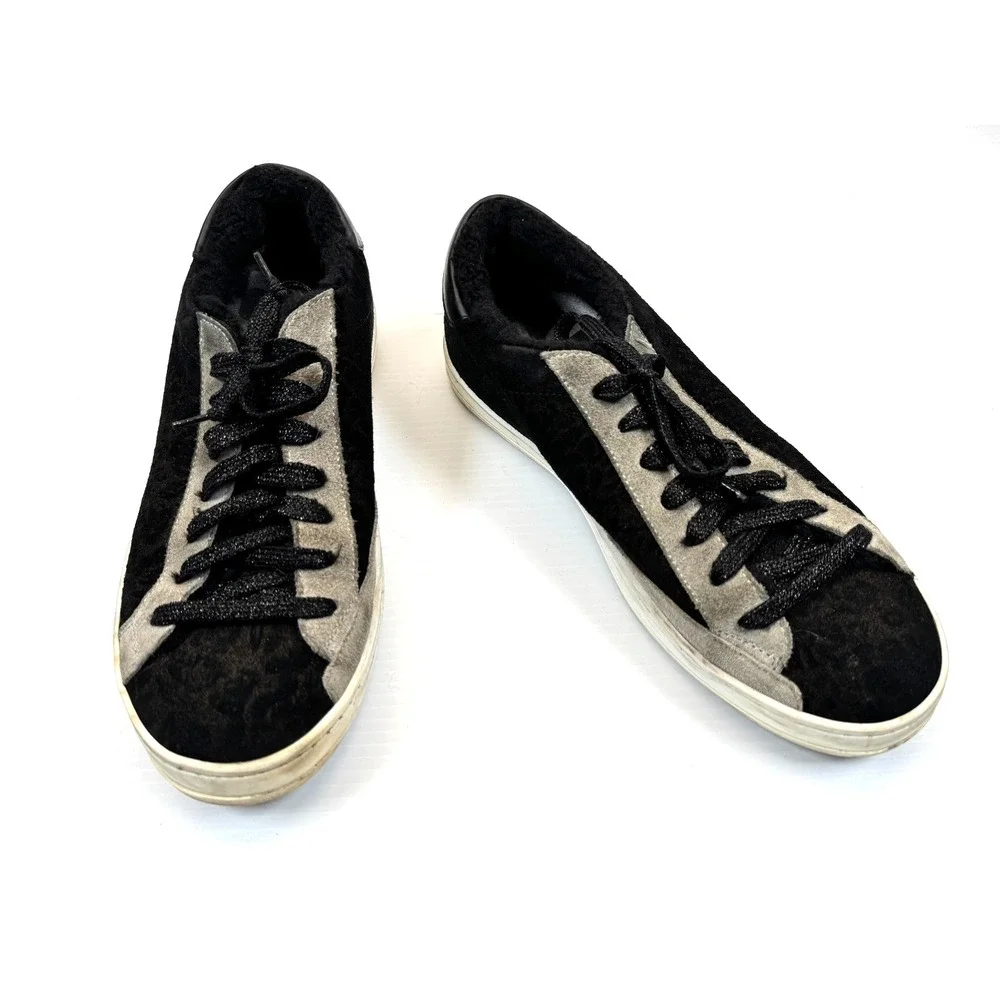 P448 John Leopard Faux Fur Lined Sneakers Women 39 US 8.5-9 Lace-up‎ Low Top